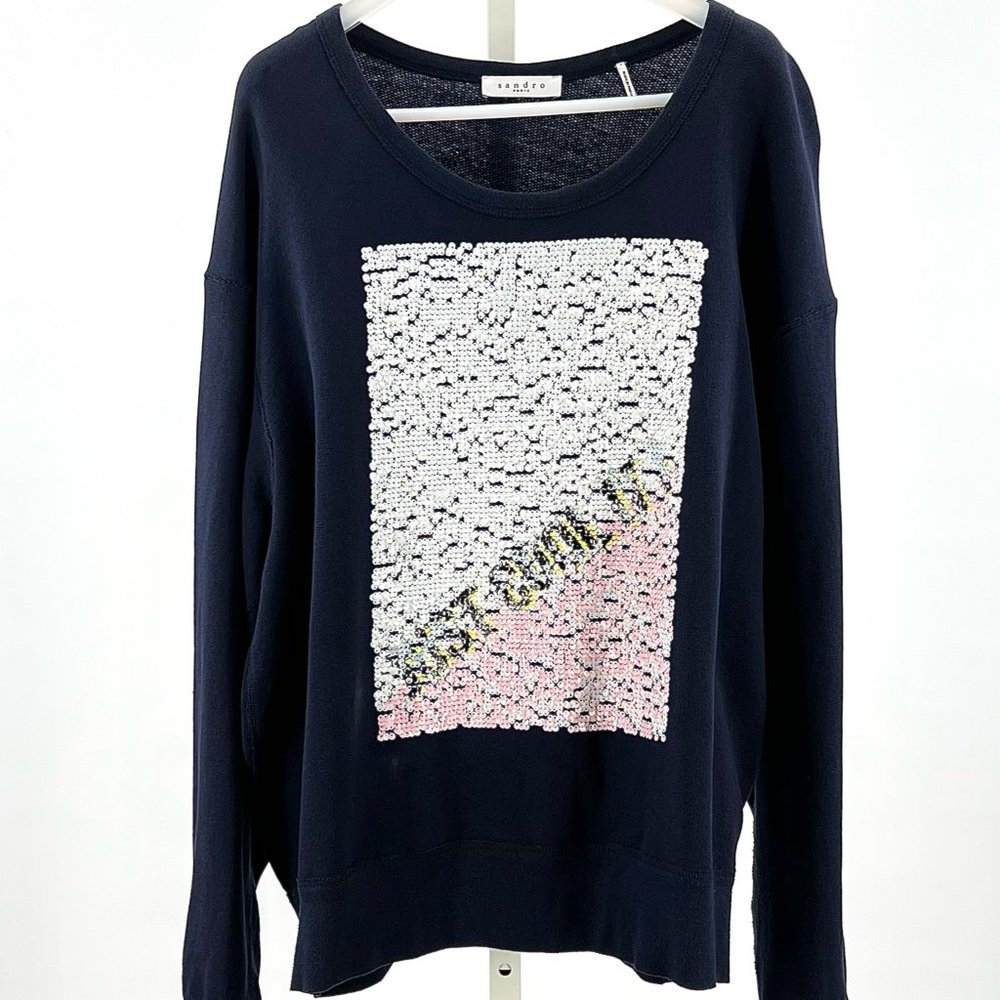 Sandro Oversized Sequin "Just Cool It" Sweater